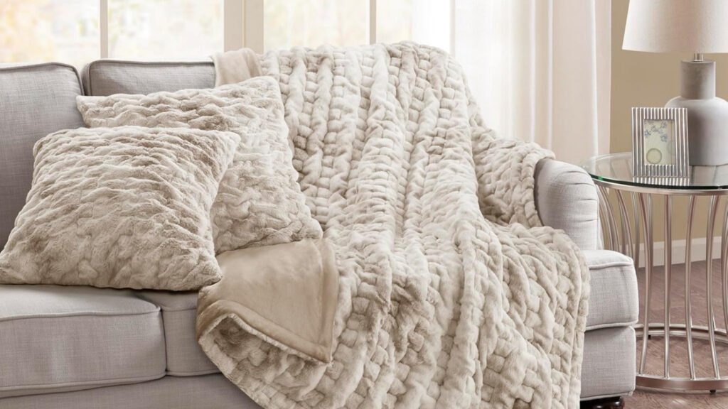 Comfort Spaces Ruched Faux Fur Plush Throw Blanket