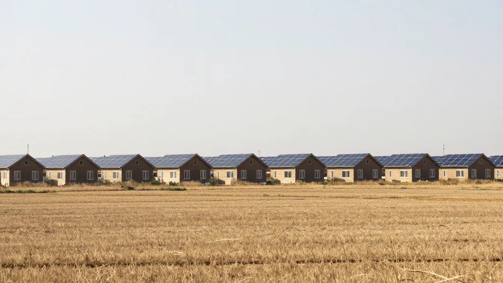 Distant landscape of a micro-home cluster with solar panels