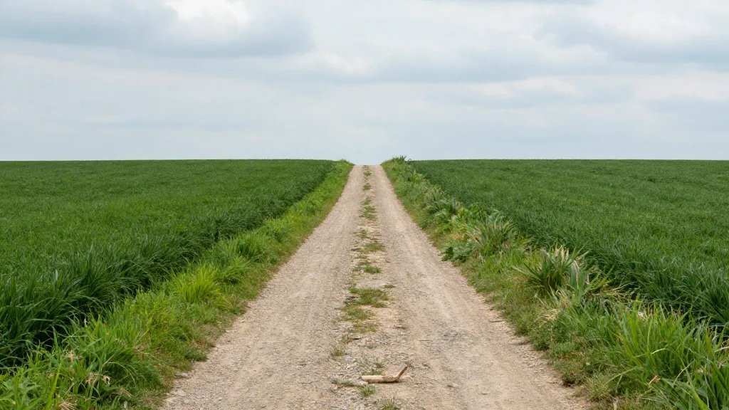 Distant view of a rural easement path cutting through fields