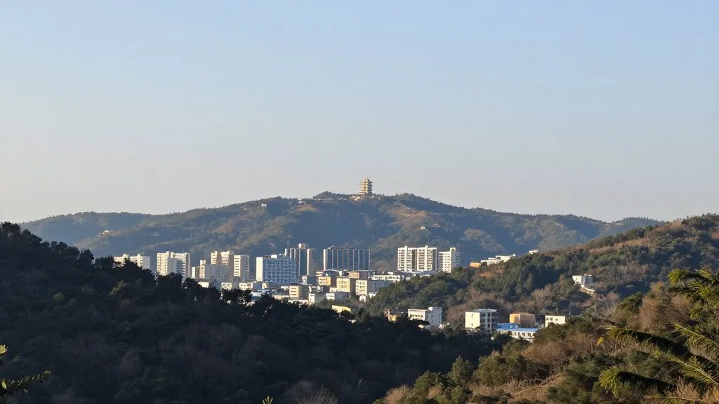 Expansive hillside cityscape with a single rental property perched in the distance