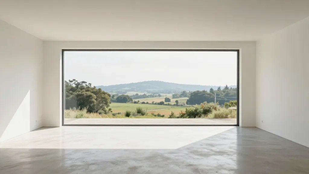 distant landscape of an open-plan living space with bright natural light