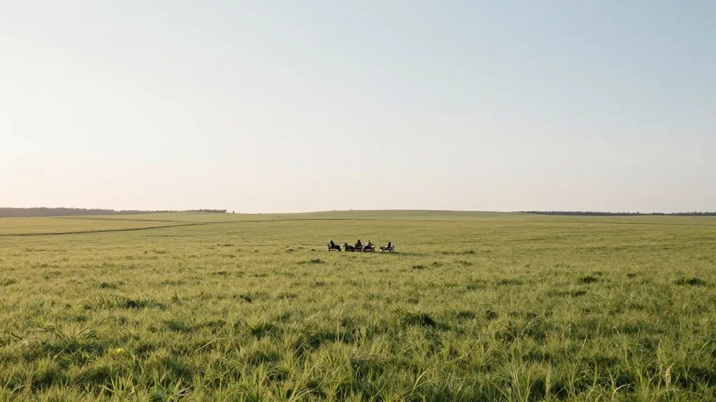 distant landscape of minimal open-plan lounge bathed in soft daylight