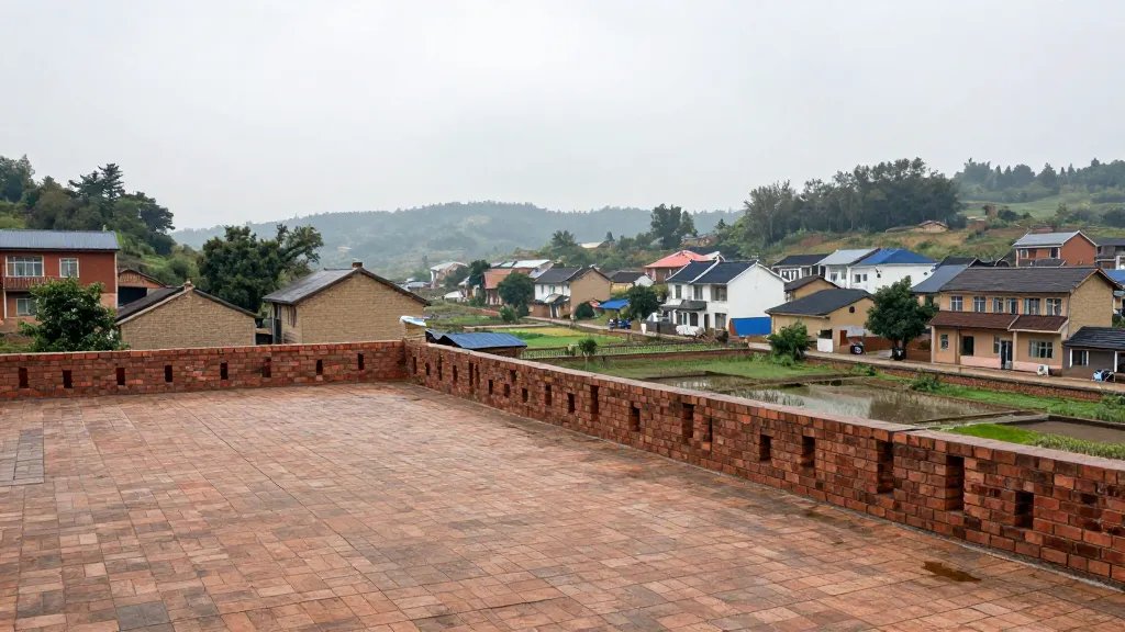 Wide rural valley with well-ventilated brick terrace overlooking damp-free village homes