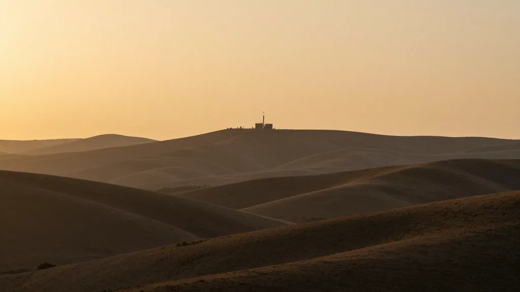 Distant landscape of rolling hills under dawn light, boiler servicing metaphor theme