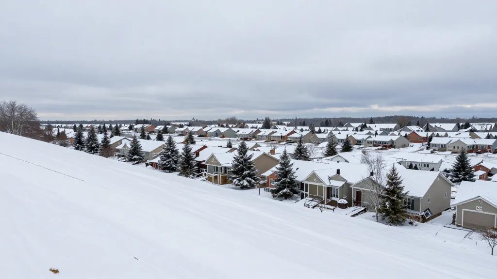 Snow-dusted ridgeline overlooking a suburban property exterior