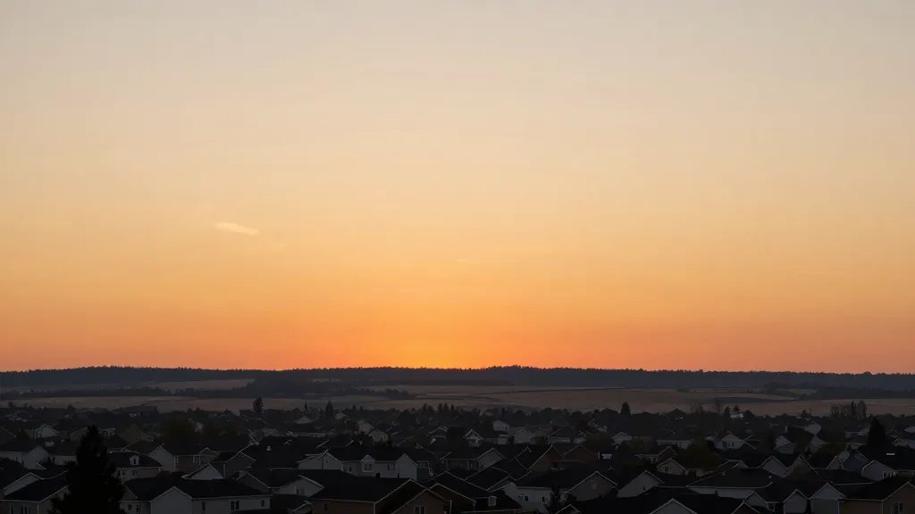 Distant landscape of a single suburban rental neighborhood sunset