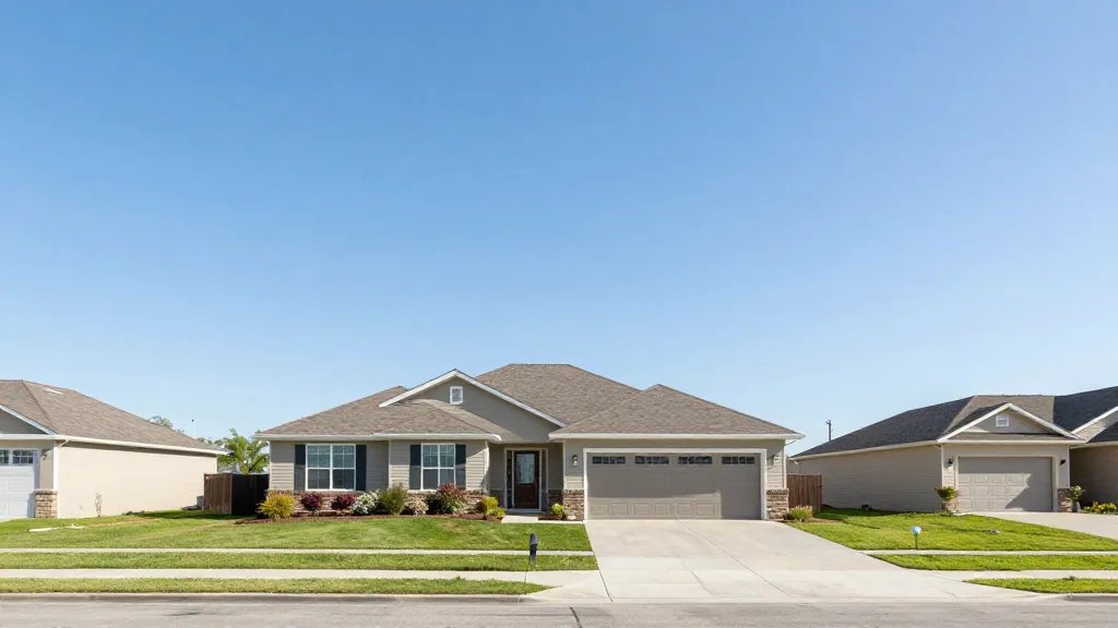 Expansive landscape of a suburban home with open sky above