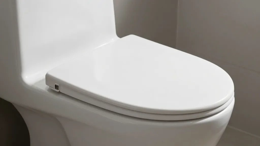 distant shot of a sleek low-flow toilet with soft natural light