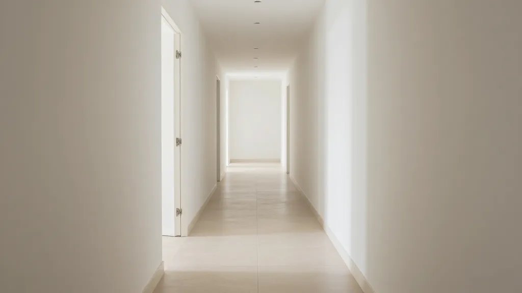 Expansive alley of sparkling clean hallway bathed in natural light
