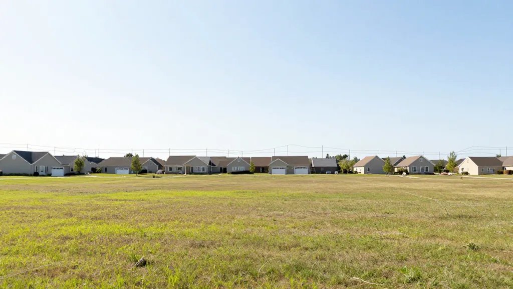 distant panorama of a spacious suburban lot with blueprint-inspired horizon line