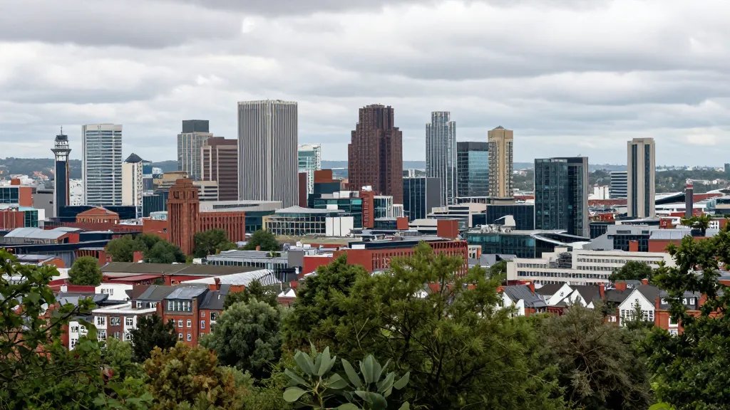 Panoramic overlook of Manchester cityscape from surrounding hills