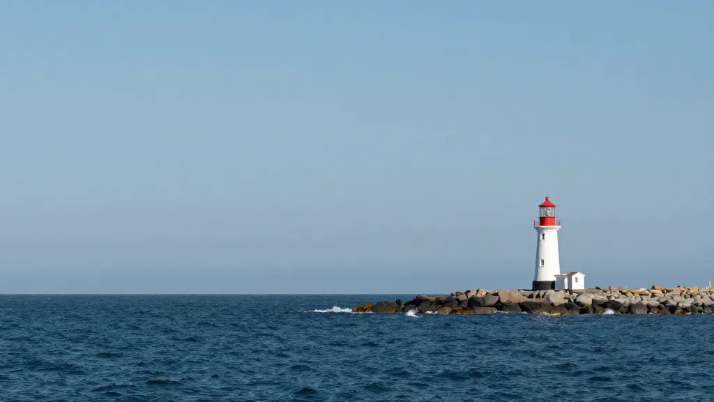 Wide-angle seascape featuring a lone lighthouse on a promontory