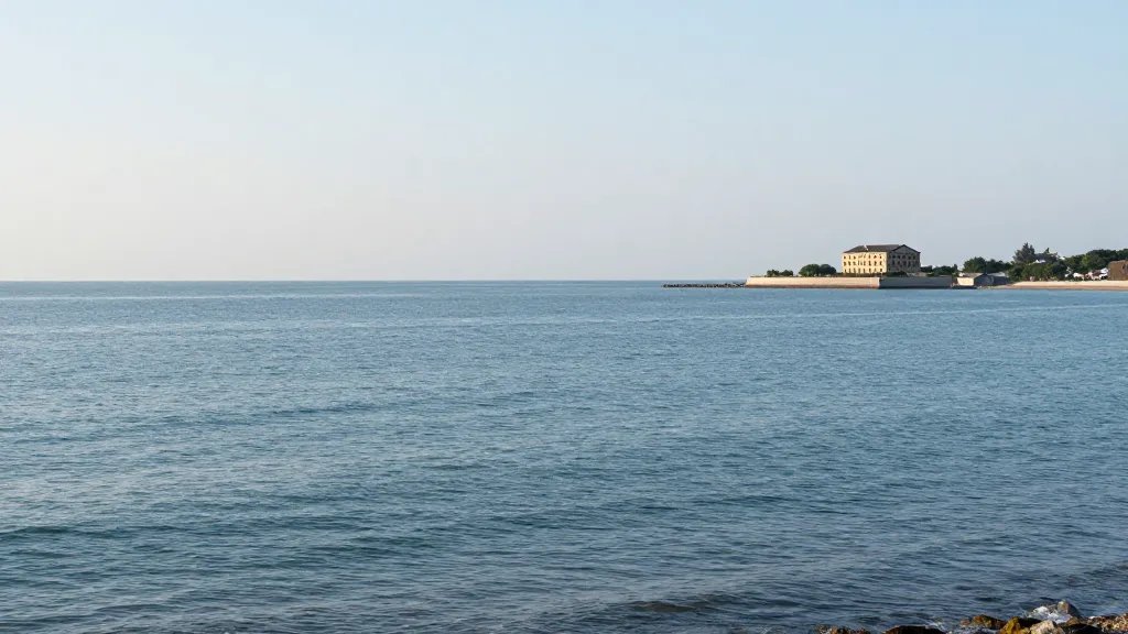 Expansive coastline with a quiet coastal rental building in the distance
