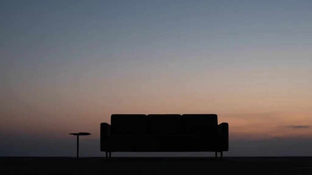 distant landscape of a minimalist living room silhouette at dusk