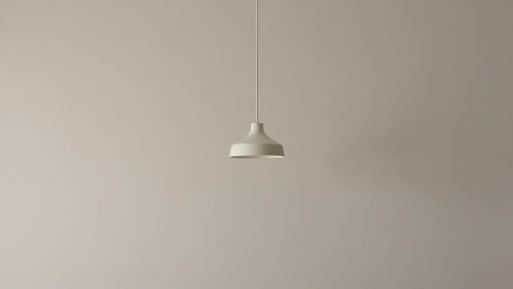 distant landscape of a serene neutral-toned wall with a single pendant light