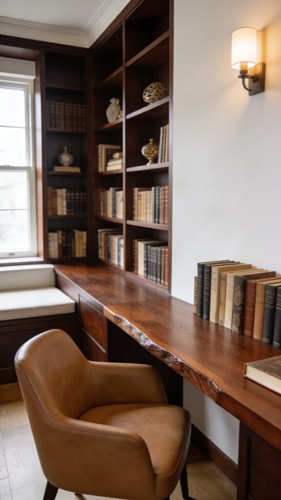 Quiet Library Nook With Built-In Shelving