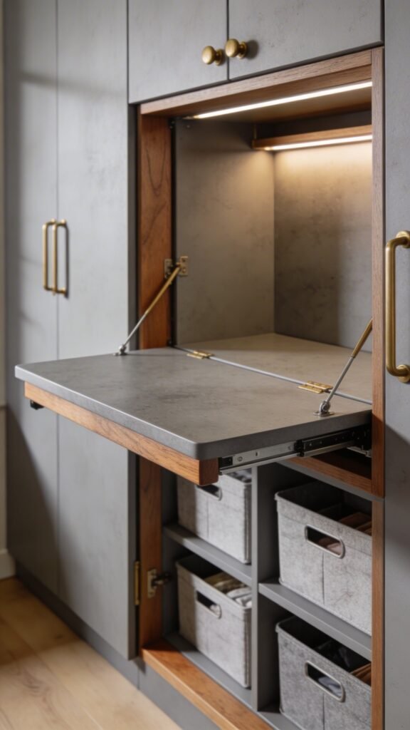 Compact Loft Desk With Hidden Pantry Storage